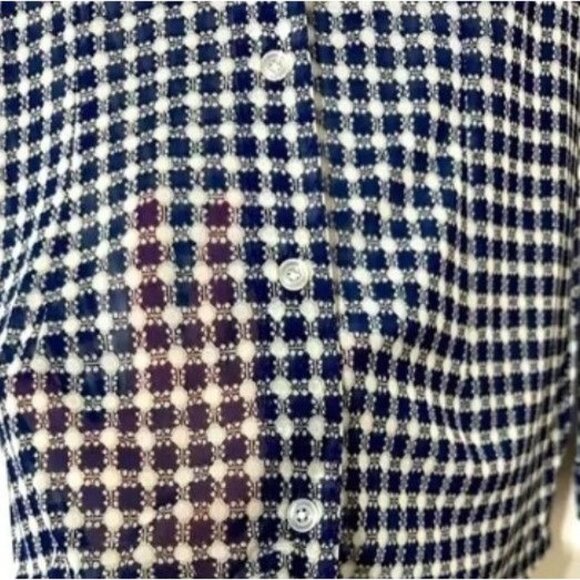 Nautical Sheer Blue Ivory Gingham Check Preppy Cottagecore Beach Cover Up Top XS - Picture 6 of 7